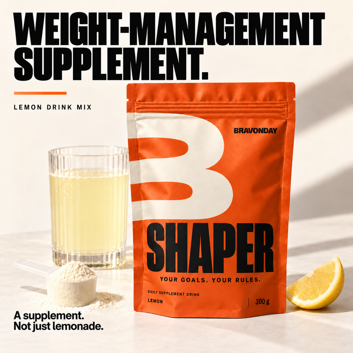 BRAVONDAY SHAPER lemon supplement drink, 300 g pouch