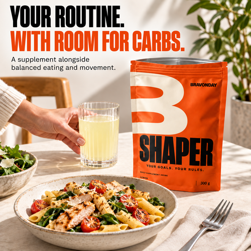 SHAPER lemon supplement alongside a balanced meal