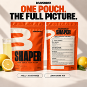 SHAPER lemon 300 g pouch, front and proposed UK back label side by side
